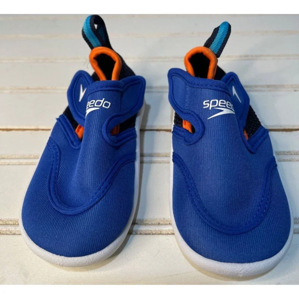 Speedo Toddler Boys Water Shoes Size 5/6 Blue & Orange Mesh Quick-Dry Lightweigh